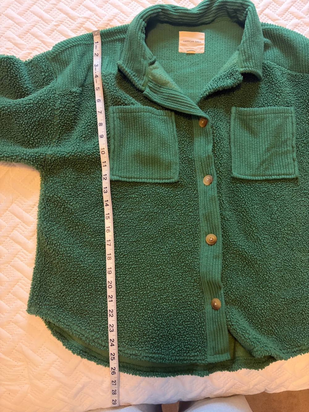 American Eagle Outfitters | Kelly Green Faux Sherpa Button-Up Shacket - Picture 7 of 8